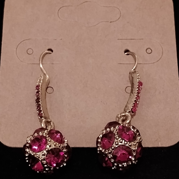 Louis Vuitton Jewelry - Red Crystal Ball Dangle Earrings Gold Tone Rhinestone Statement Glam Sparkly